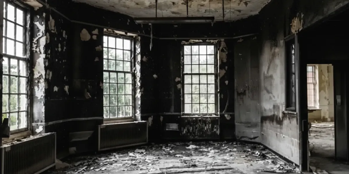 fire damage repair addressing severe interior damage and smoke residue inside a burned home in San Francisco, CA