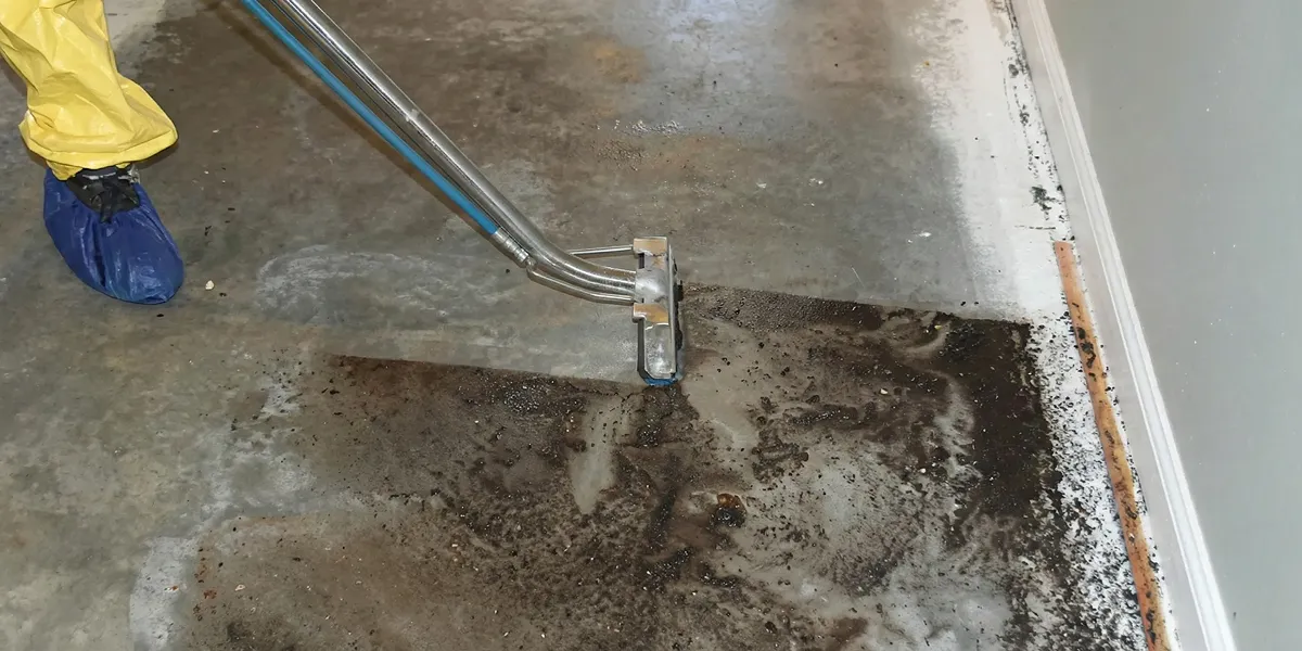sewage removal technicians extracting contaminated wastewater from a residential floor in San Francisco, CA